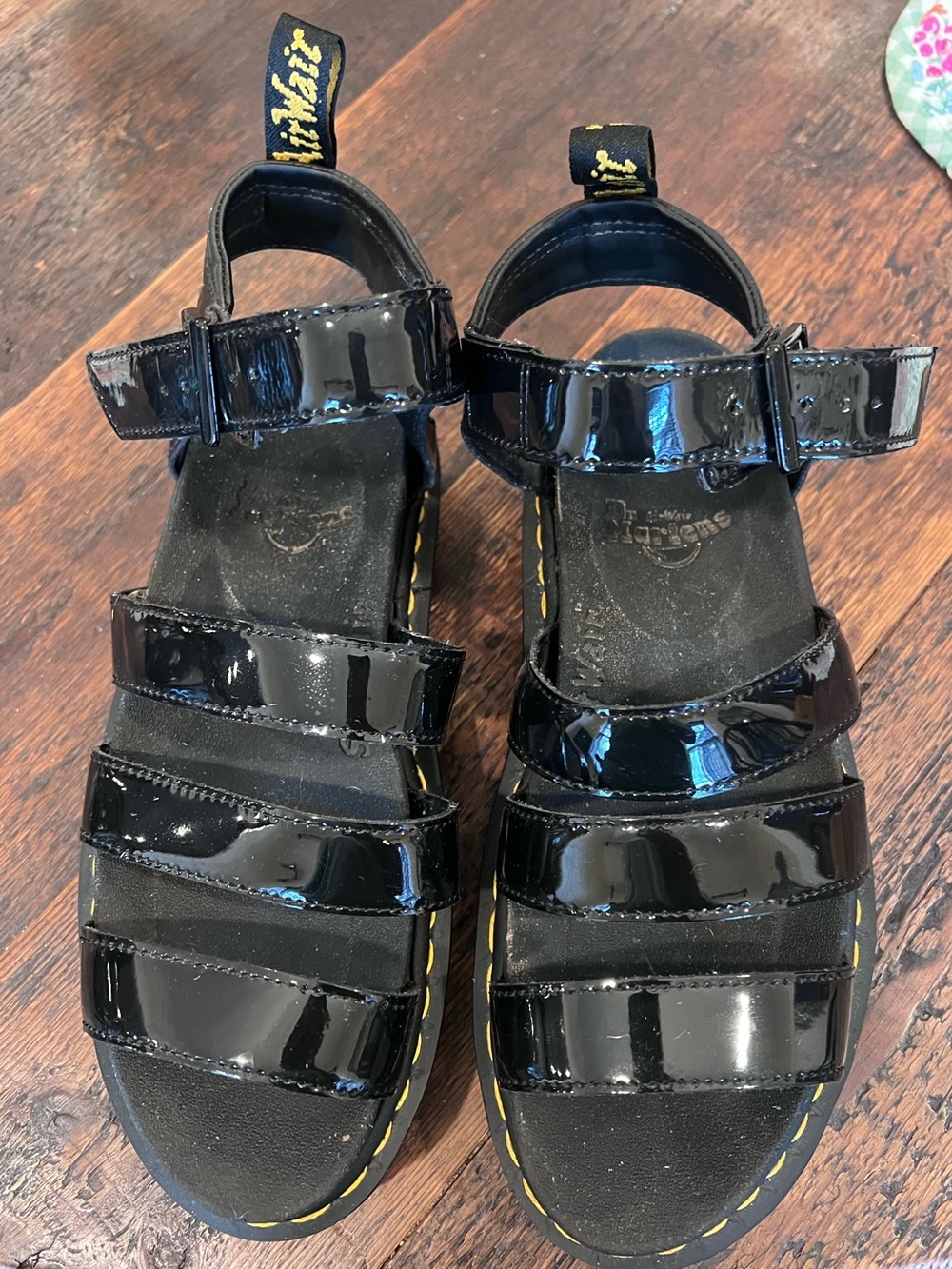 Black Patent Leather Gladiator Sandals - Dr. Martens Women’s Size 8